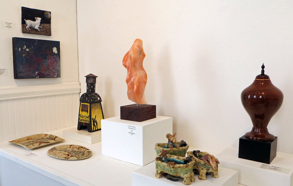 Pajaro Valley Arts Gallery Home Exhibit wide shot including Homefire 1957 ceramic incinerator