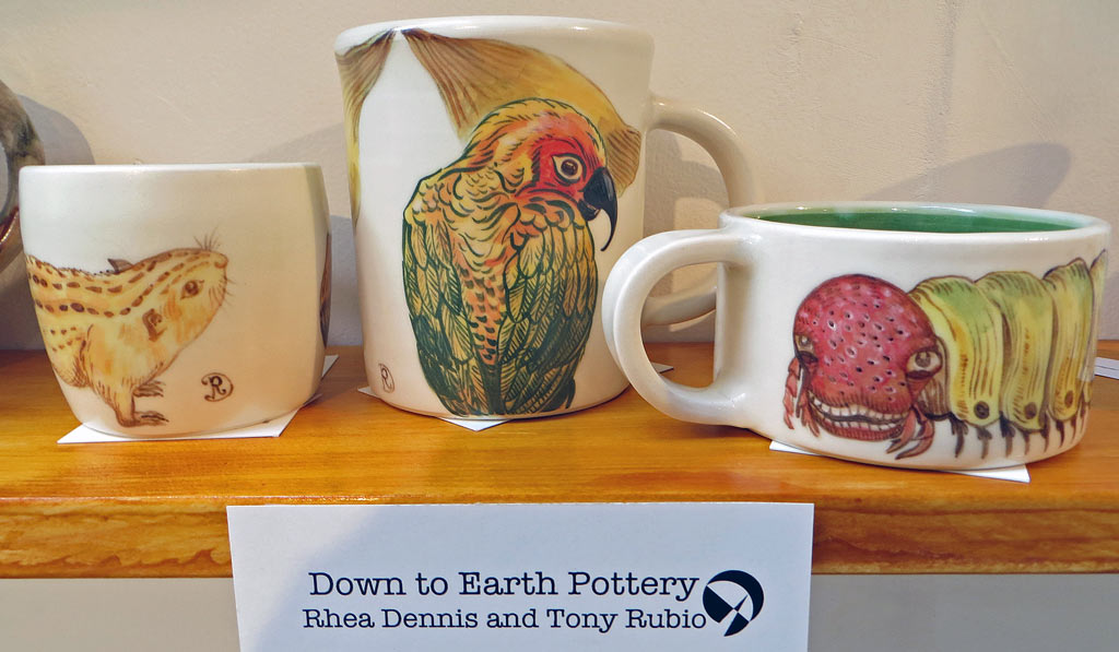 Three animal painted ceramic mugs