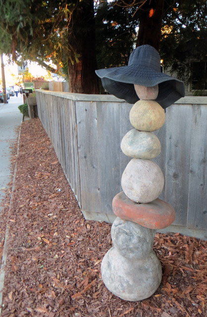 Ceramic Rock Cairn with Sun Hat