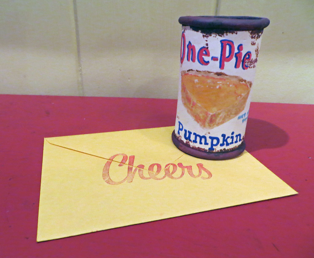 Yellow envelope with Cheers Stamp and One Pie Pumpkin Can Cup