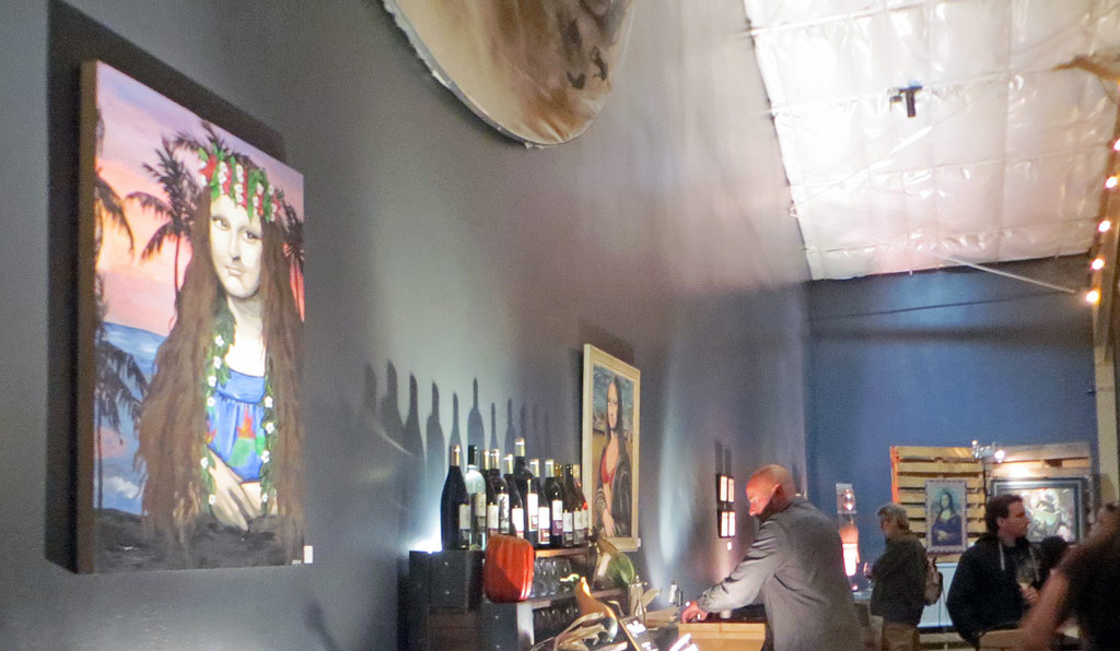 winery tasting room with Mona Lisa replications