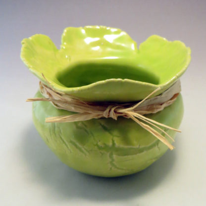 Chartreuse Pinch Pot with Raffia front view