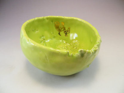 Henpecked Bowl in Chartreuse with gold chicken decal