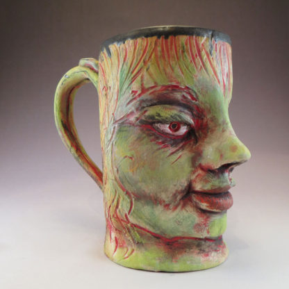 Large ceramic face mug with chartreuse