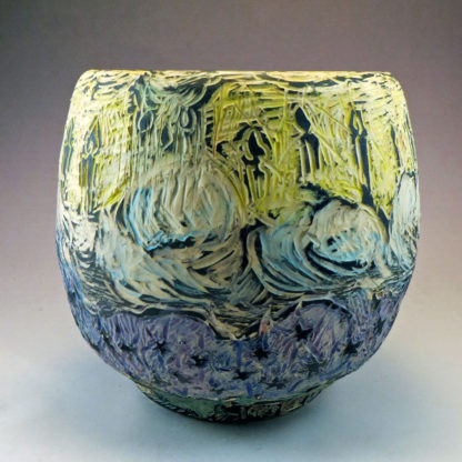 Rounded ceramic sgraffito vase