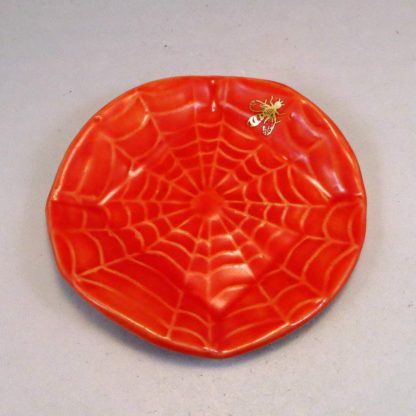 Small Worx Series: Round Small Dish in Burnt Orange with Spider Web Texture and Gold Decal
