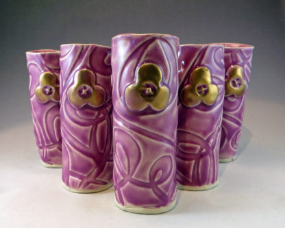 Sippers in Hot Orchid with Swirly Texture and Gold Leaf
