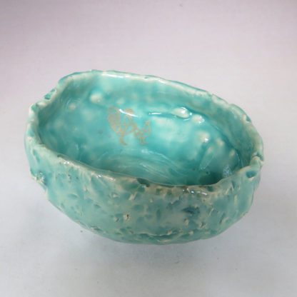 Henpecked Bowl in Aegean Aqua Celadon with Gold Decal