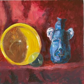 Yellow Bowl, Fishing Float and Winged Face Jug
