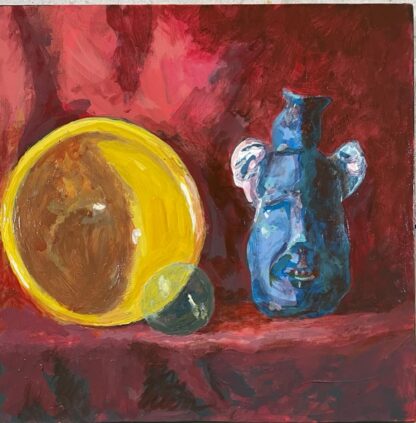 Yellow Bowl, Fishing Float and Winged Face Jug